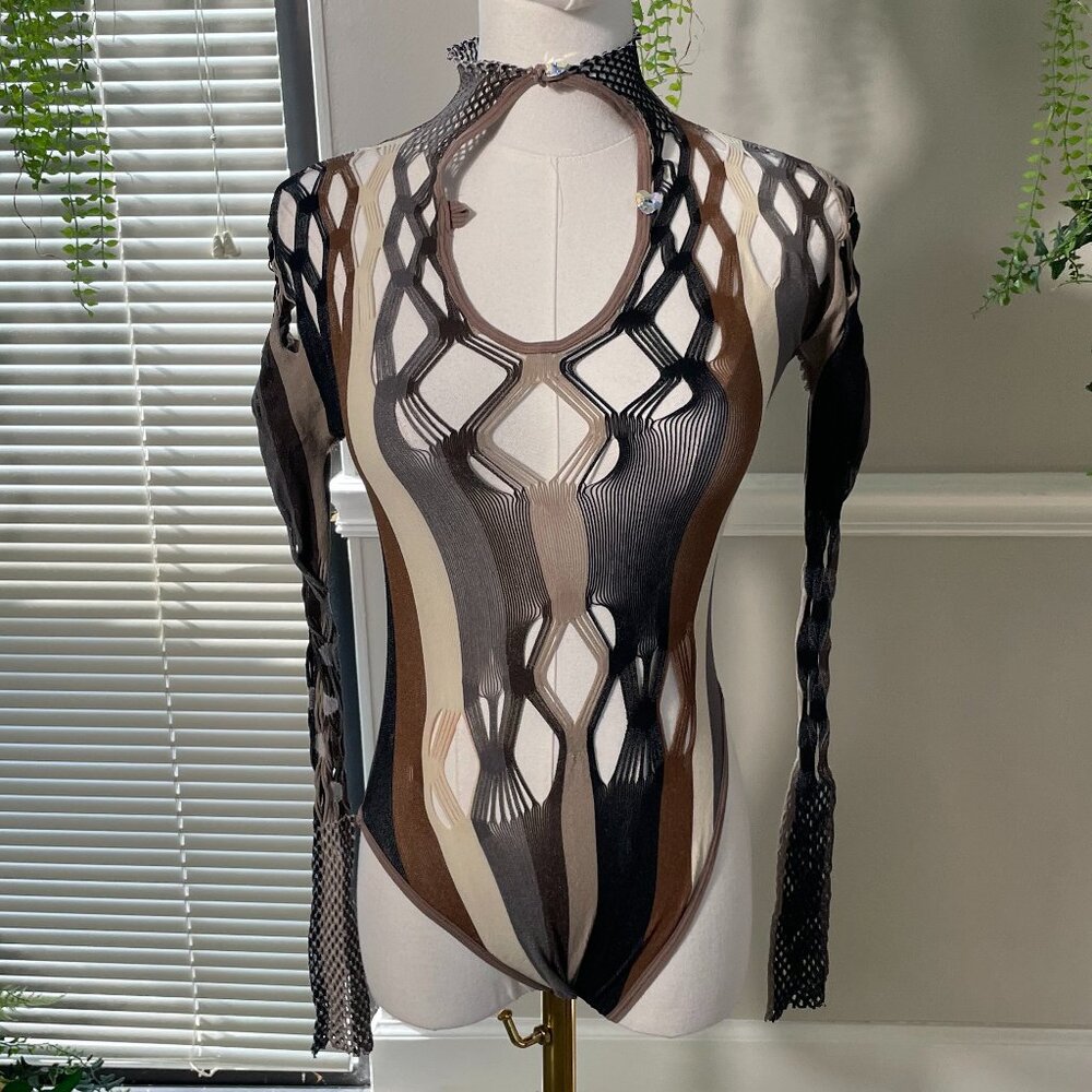 Poster Girl | Amphitrite Bodysuit Shapewear Fishnet Polo Neck Bodysuit